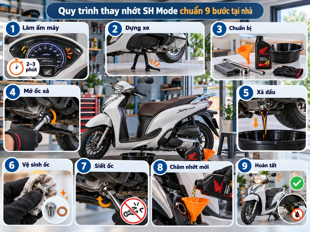 Quy trình thay nhớt SH Mode