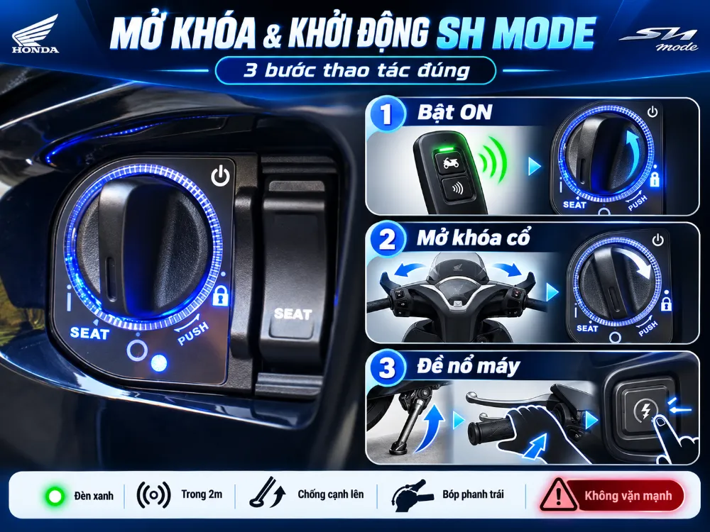 Các nấc chức năng quan trọng trên ổ khóa Smartkey SH Mode bạn cần nhớ.
