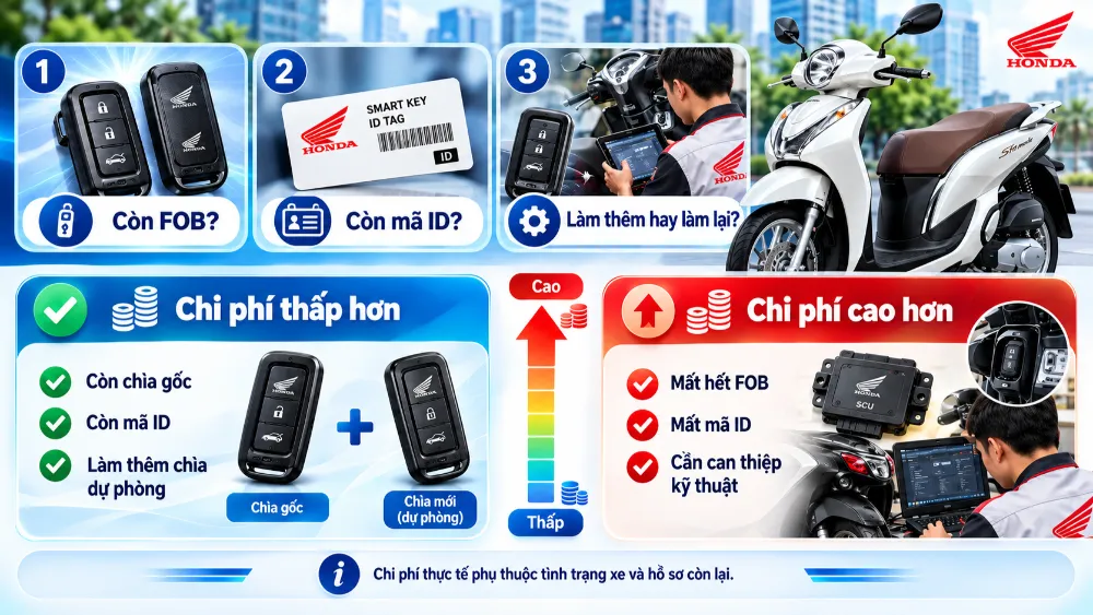 Chi phí làm lại chìa khóa xe SH Mode bao nhiêu?