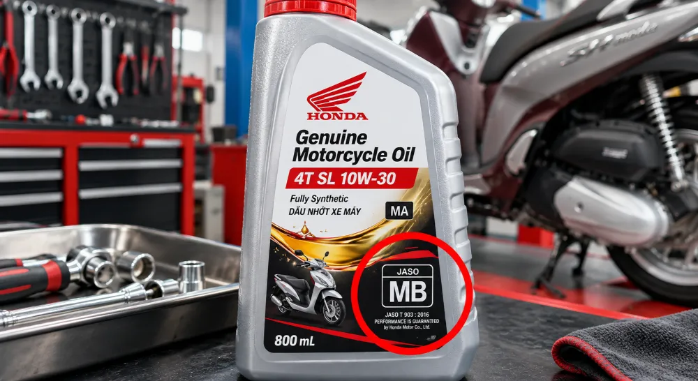 Luôn kiểm tra kỹ ký hiệu JASO MB trên bao bì khi chọn loại nhớt tốt nhất cho xe SH Mode.