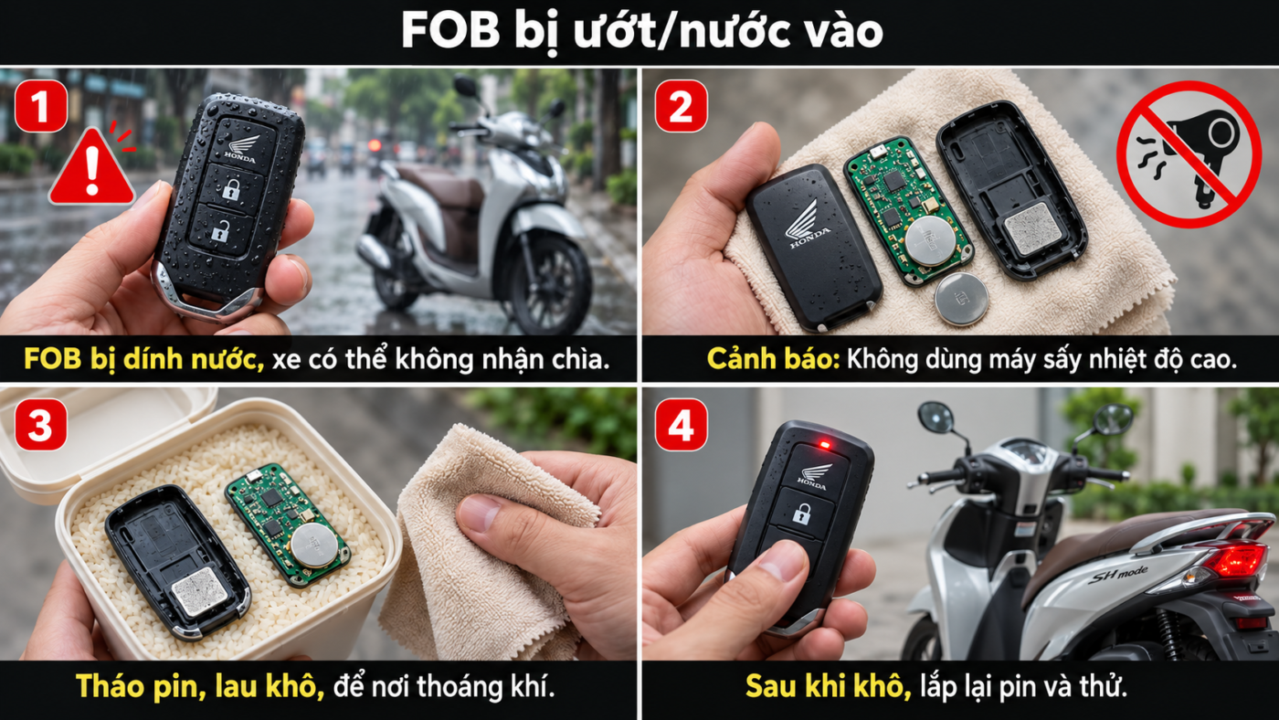 FOB bị ướt/nước vào sau mưa hoặc rửa xe